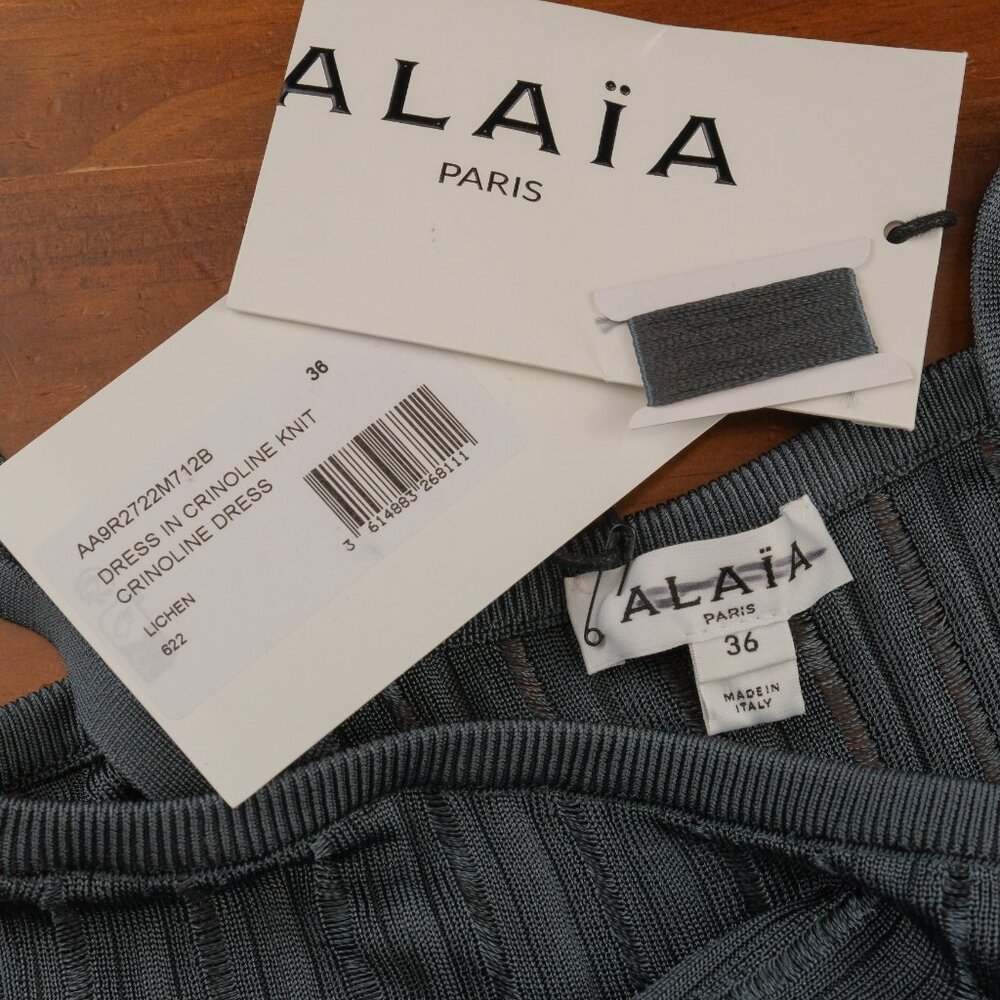 Alaia Crinoline Knit A-Line Square-Neck Mini Dress, Blue Grey, Size FR 36, Small - Picture 5 of 14